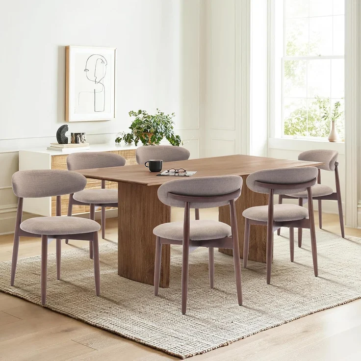COLAMY Küchenstuhl Esszimmerstühle 6er Set, Moderne Polsterstuhl Essstühle mit Fester Rückenlehne, Stoff Esszimmerstühl mit Holzbein für Esszimmer, Küche, Restaurant, Kamel