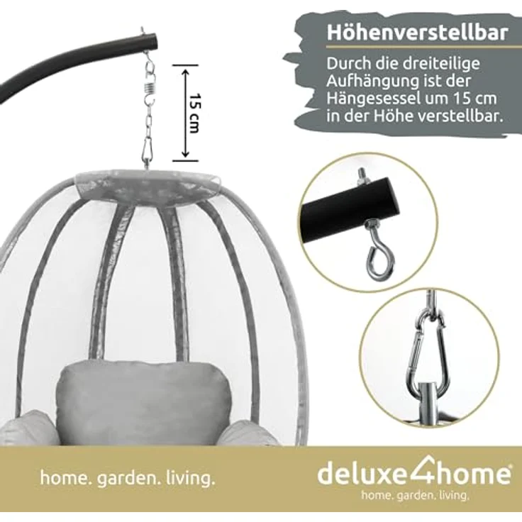 deluxe4home Hängesessel Hängekorb mit Gestell I Terrassenschaukel Hängeschaukel, inkl. Polster und Kuscheldecke – Bild 5