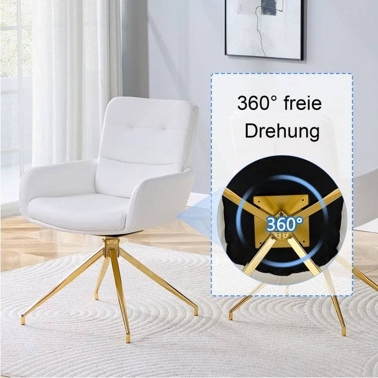 JUFU Drehstuhl 2er Set, Küchenstuhl mit 360° Schwenkfunktion, Polsterstuhl (2 St), Esszimmerstuhl & Schreibtischstuhl, Stabile Metallbeine – Bild 4