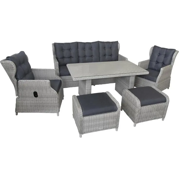 Bilbao Dininglounge, Polyrattan, grau, für 7 Personen