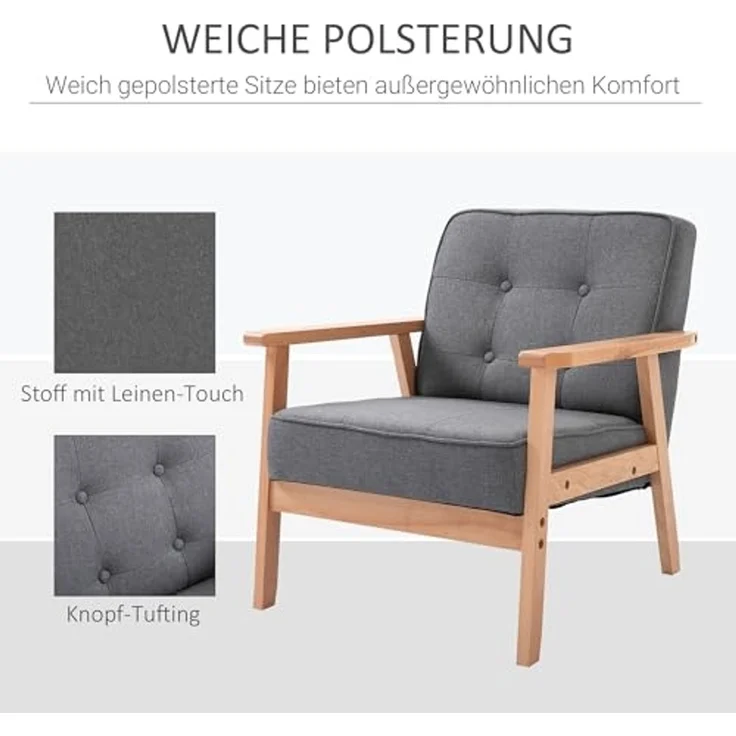 HOMCOM Sessel Polsterstuhl mit Armlehnen – Bild 4