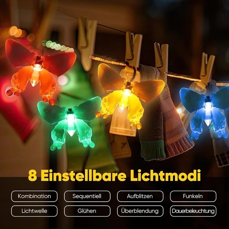SALCAR 5m Solar Lichterkette Aussen Schmetterling Bunt – Bild 2