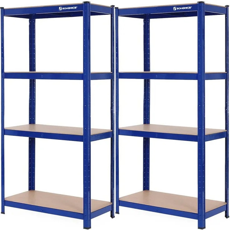 Lagerregal, 2er Set bis 520 kg belastbar, 4 verstellbare Ablagen, Metall blau, 160 x 80 x 40 cm