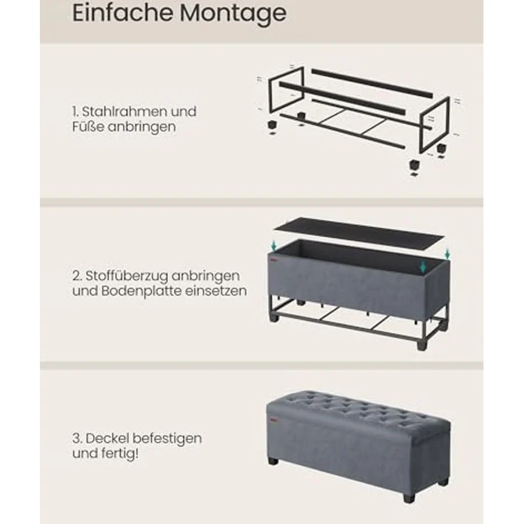SONGMICS Sitzbank Sitzhocker mit Stauraum, Sitzbank mit Beinen, Fußbank – Bild 6