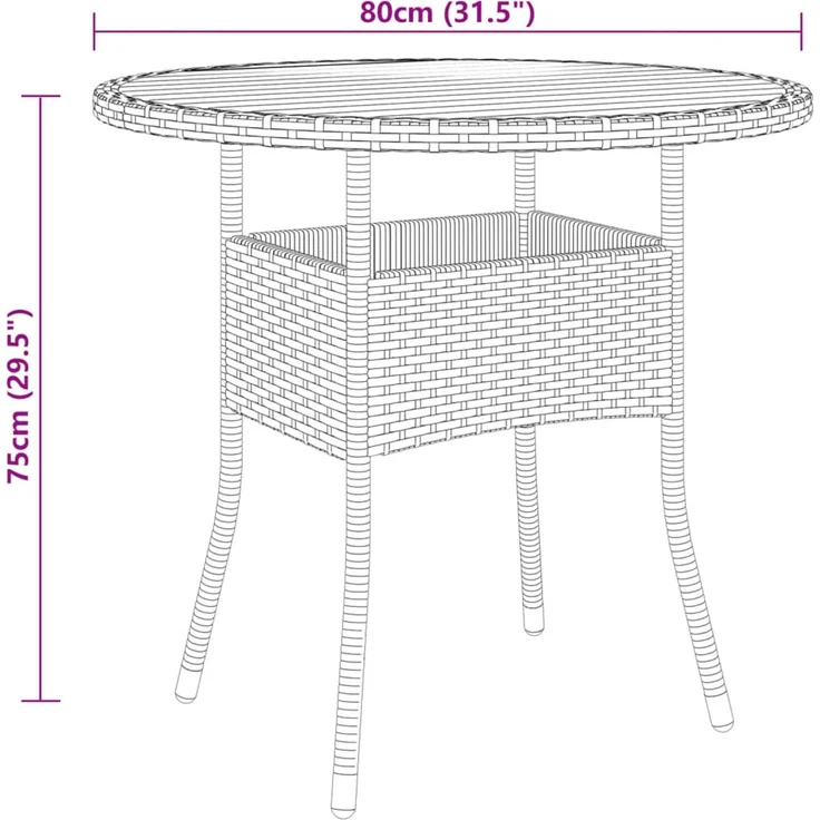 Gartentisch, Balkontisch Ø80x75 cm Akazienholz und Poly Rattan Schwarz – Bild 4