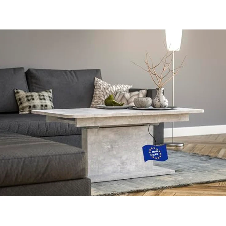 designimpex Couchtisch Dc-1, Hellgrau, ausziehbar und höhenverstellbar, 126-168 cm x 58-75 cm, Rechteckig – Bild 1
