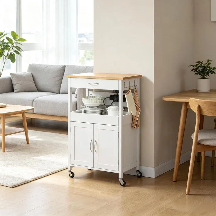 EINHOM Mobiler Küchenwagen, Praktischer Sideboard-Wagen, Vielseitiger Aufbewahrungswagen, Kompakter Küchenhelfer, Kücheninsel (Nur Mit Küchenwagen) – Bild 7