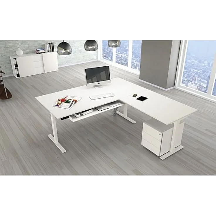 Kerkmann Move 3 Schreibtisch- Stehtisch 1800 x800 mm mit Anbautisch 1000 x 600 mm elektrisch höhenverstellbar 720 - 1200 cm Mit Memory-Funkton - 4 Höhen speicherbar Lichtgrau