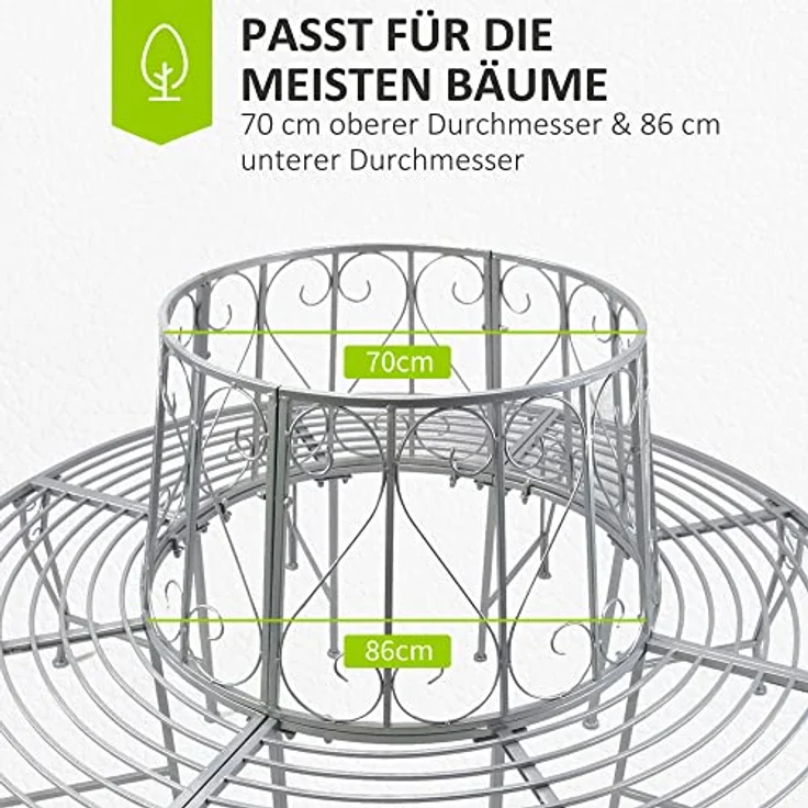 Outsunny Baumbank Rundbank 360° Gartenbank aus Metall, Ø160 cm, mit stabilen 4 Sitzplatten und 8 Stützbeinen, max. Belastbarkeit 450 kg – Bild 4