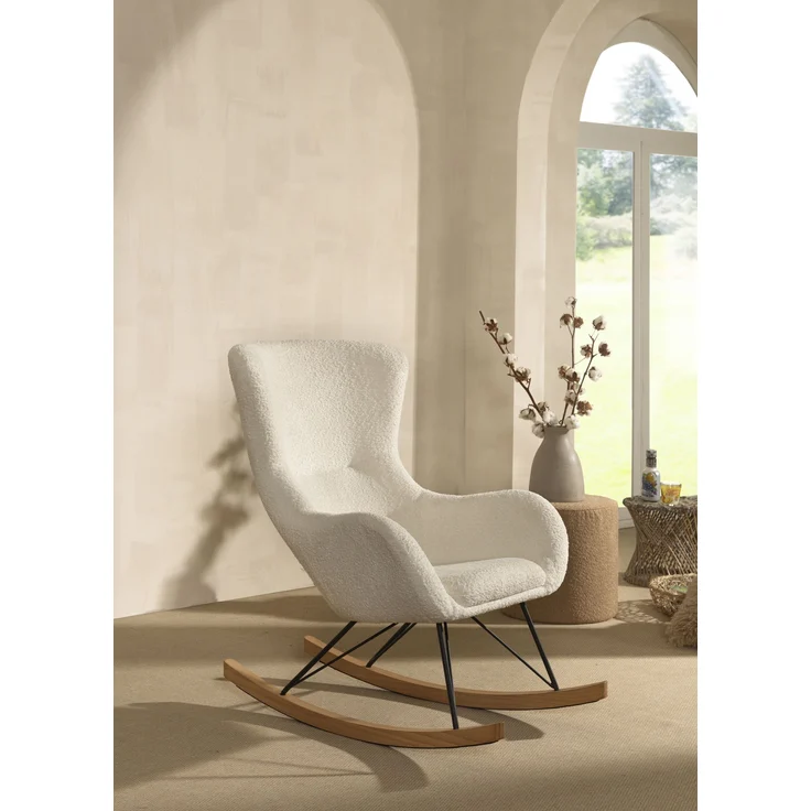Schaukelstuhl Katreena 76x110x101 Bouclé Creme/Schwarz/Natur – Bild 2
