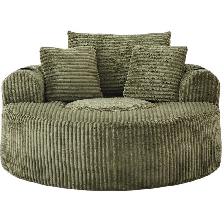 Rundes Loungesofa aus Cord, Einzelsitz Sitzsack Liegestuhl mit 3 Kissen, 2 Getränkehaltern, Seitenaufbewahrung, Rutschfest, Bequemes Relaxsofa für Wohnzimmer Schlafzimmer--Grün--146x29x32cm--YOUDENOVA – Bild 4