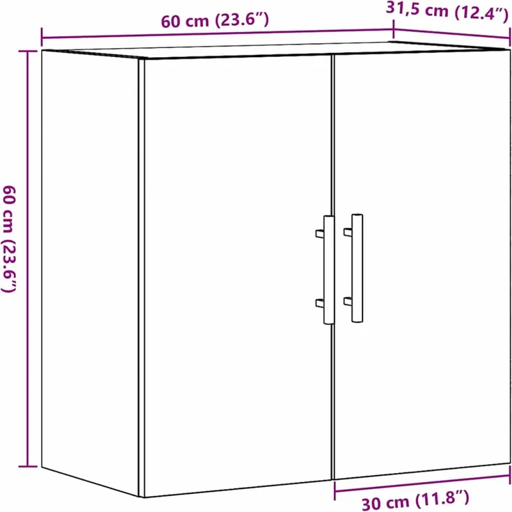vidaXL Wandschrank Wandmontiert Schwarz Eichen-Optik 60 x 31,5 x 60 cm 862949 – Bild 10