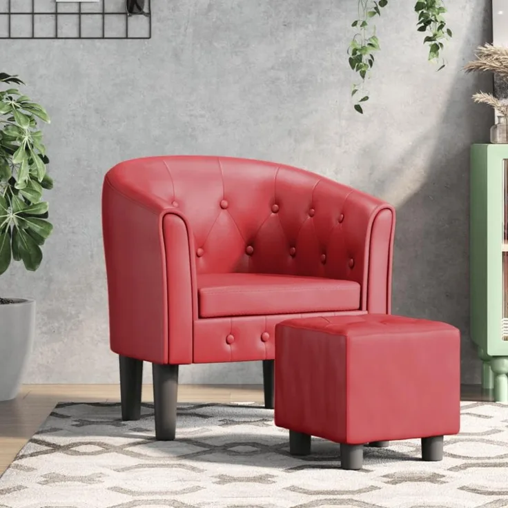 vidaXL Clubsessel mit Fußhocker Weinrot Kunstleder 356467