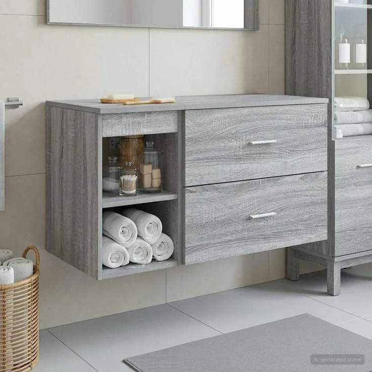 vidaXL Badezimmermöbel-Set zur Wandmontage 2 stk. Grau Sonoma 3403941