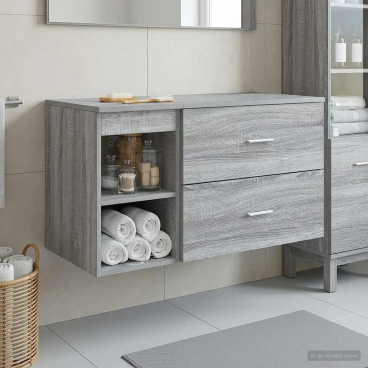 vidaXL Badezimmermöbel-Set zur Wandmontage 2 stk. Grau Sonoma 3403941 – Bild 1