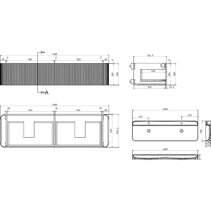 Vente-unique - BULMAS Waschbeckenmöbel Holz, Platte Beige - B 46 cm x H 42 cm x L 150 cm – Bild 5