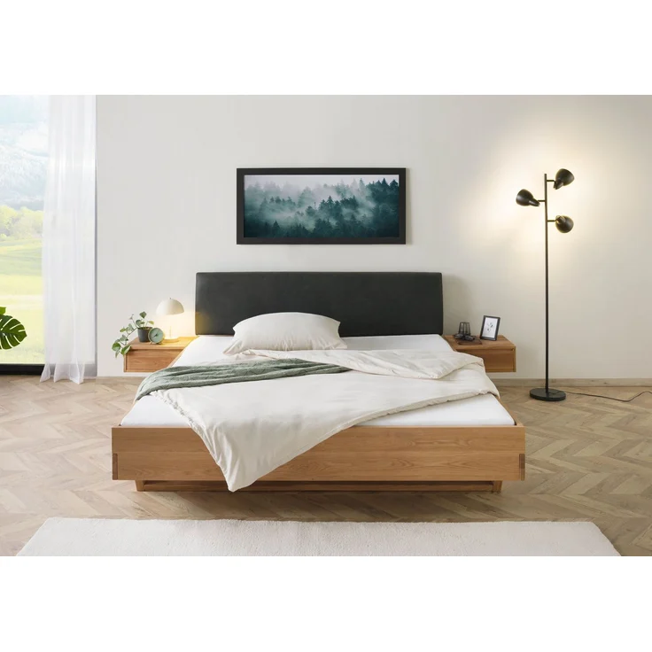 Bett mit Nachttischen Eiche 200x200x85 natur geölt, Kopfteil anthrazit FICHTELBERG #36 – Bild 9