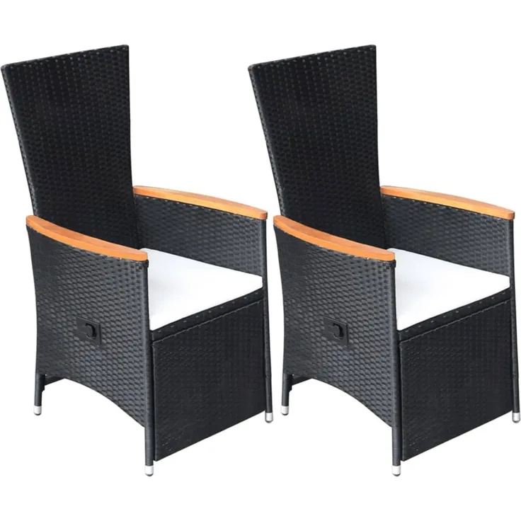 Garten-Liegestühle 2 Stk. Sonnenliege mit Auflagen Poly Rattan Schwarz