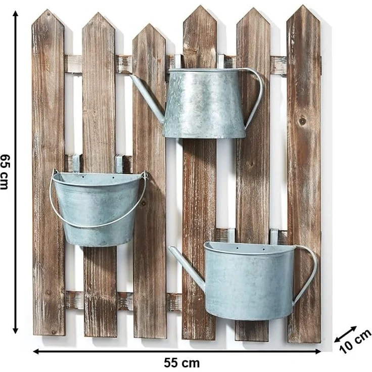 Kobolo Blumentopf Blumenkasten aus Holz - 3 Metallbehälter mit Haken, aus Holz – Bild 4