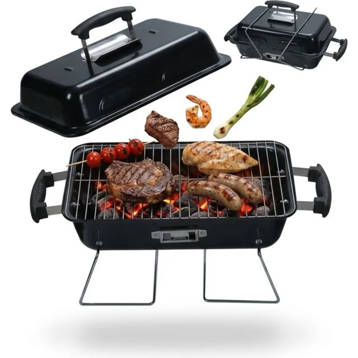 Relaxdays Klappbarer Tischgrill mit Deckel, 36 x 56 x 30,5 cm