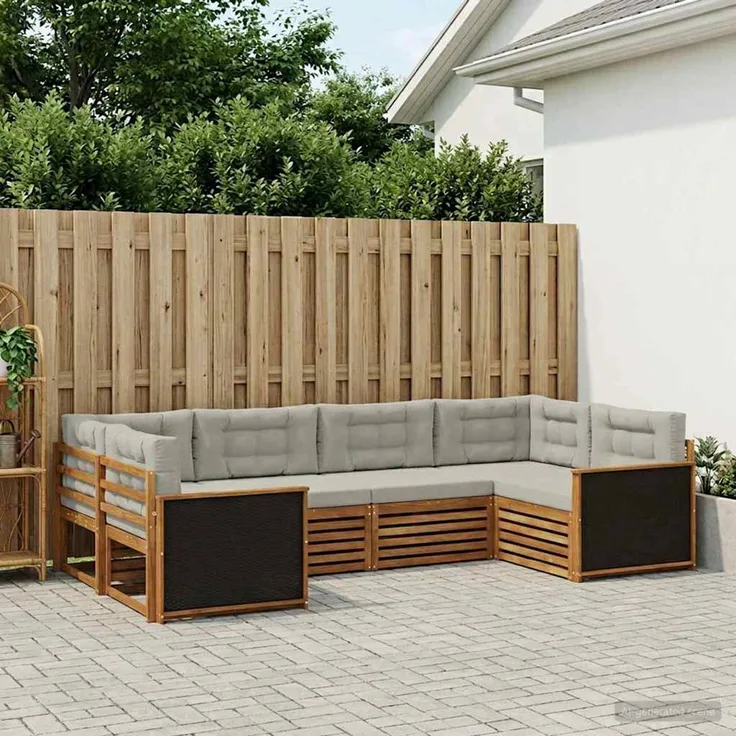 vidaXL Outdoor-Sofagarnitur 6 stk. 6-Sitzer Natur und Hellgrau 3383764