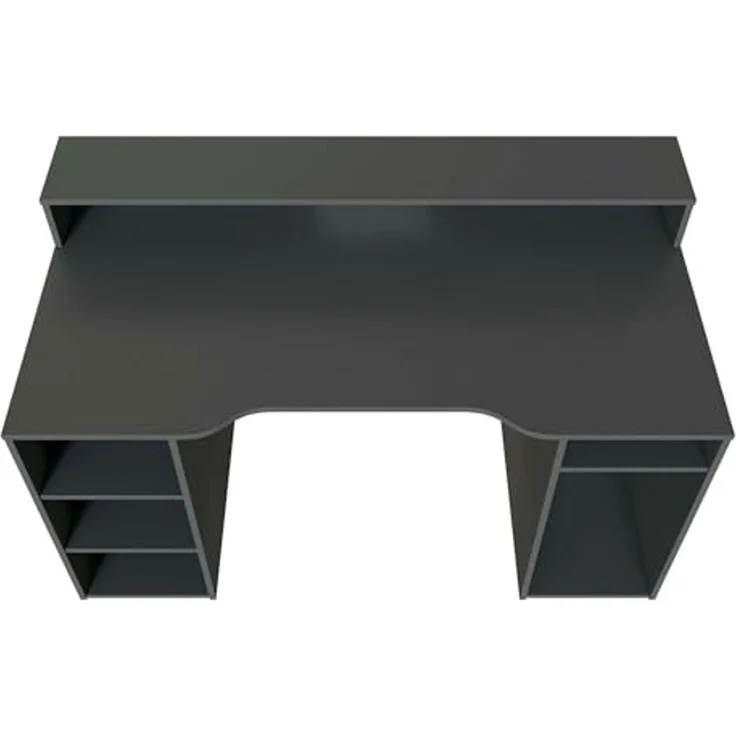 Dmora - Phoenix Schreibtisch, Moderner Multifunktions-Gaming-Schreibtisch, Studiertisch für PC und CD-Halter, Studiertisch mit Regalen, 136x67h88 cm, Anthrazit – Bild 6