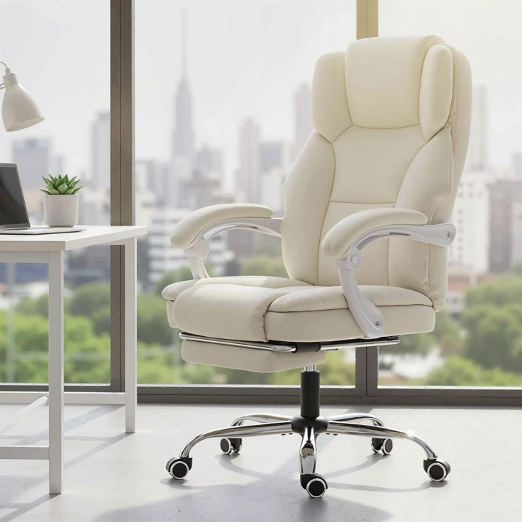 MELAYR, Ergonomischer Bürostuhl, Bürostuhl mit verstellbarer Rückenlehne, Höhenverstellbar, 64 x 73 x 112–120 cm, Beige – Bild 4