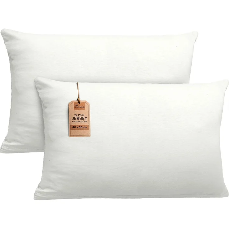 NatureMark 2er Pack Jersey Kissenbezug Kissenhülle Kissenbezüge Seitenschläferkissen Nackenkissen viele Größen und Farben ÖKO-TEX (40x60 cm (Nackenkissen geeignet), Natur/Creme) – Bild 1