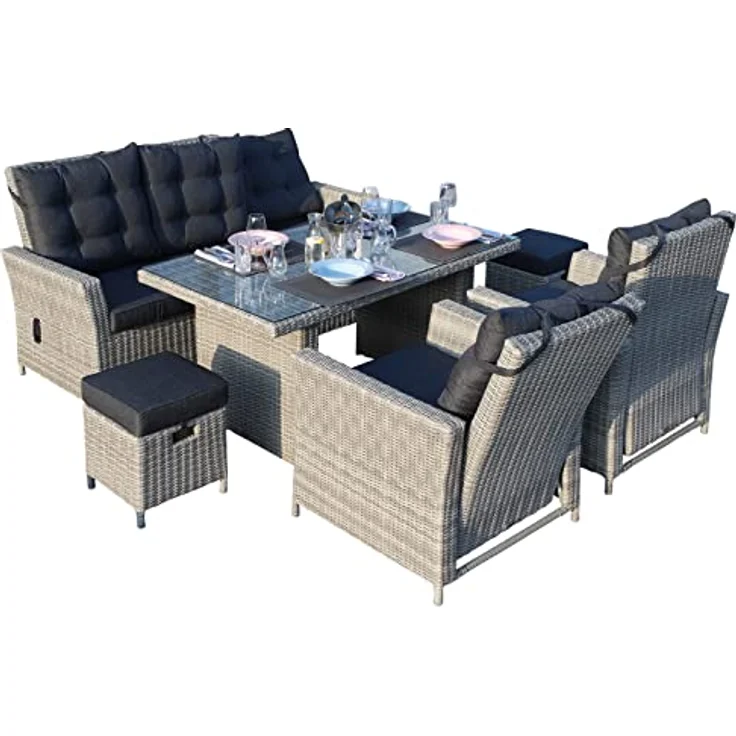 Asti Dininglounge, Polyrattan, grau, für 7 Personen – Bild 2