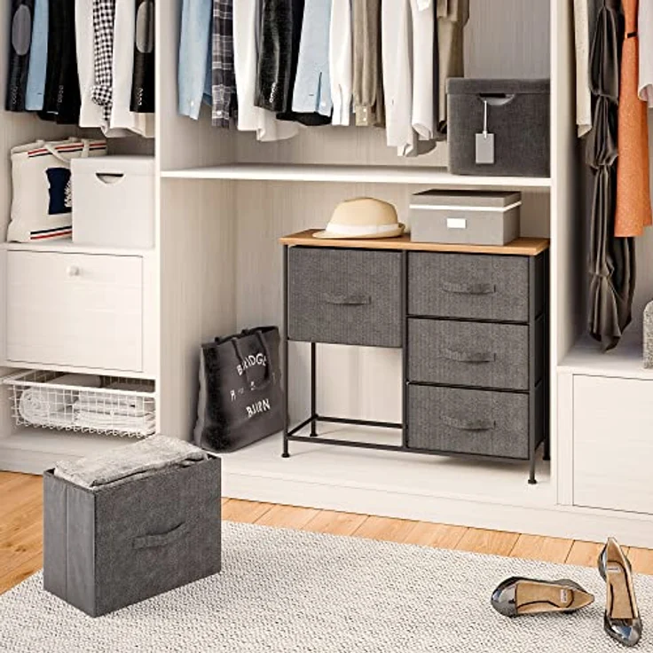 Mondeer Kommode, Kommode Schmal, Schrank mit 5 Groß Schubladen, Stoff Schubladenschrank, Kleideraufbewahrung, Aufbewahrung Schrank, 85x30x70cm, Stabiler Metallrahmen, Grau – Bild 5