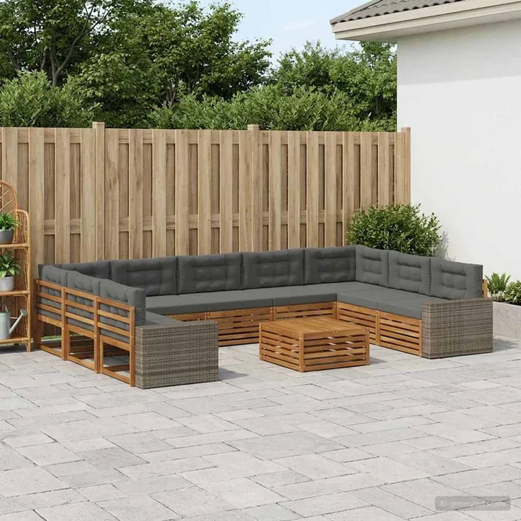 vidaXL Outdoor-Sofagarnitur 10 stk. 9-Sitzer Natur und Anthrazit 3383880