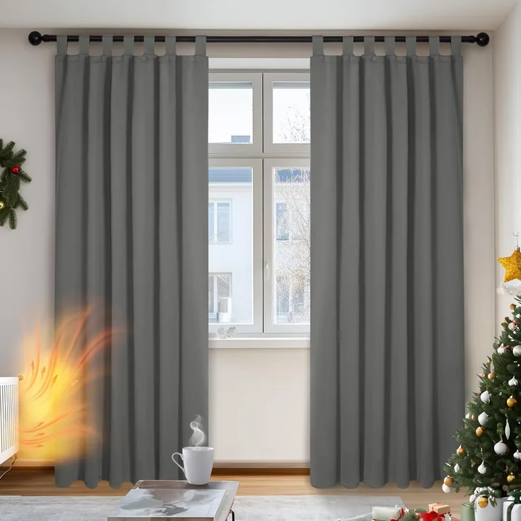 Deconovo Verdunkelungsvorhang 2er Set Blickdicht Schlaufen Verdunkelungsvorhang Dicke Gardinen, Vorhang blickdicht Lärmschutz Thermovorhang gegen Kalte pflegeleicht