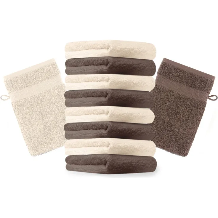 Betz Waschhandschuh 10 Stück Premium 16x21 cm Farbe nussbraun und beige, (Set, 10-St)