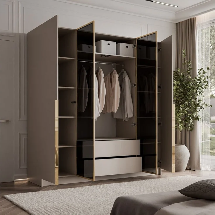 Lookway Kleiderschrank Viertüriger ATRIUM GOLD KASCHMIR mit Glasfront (mit Schubladen) 200x57x210 cm – Bild 3