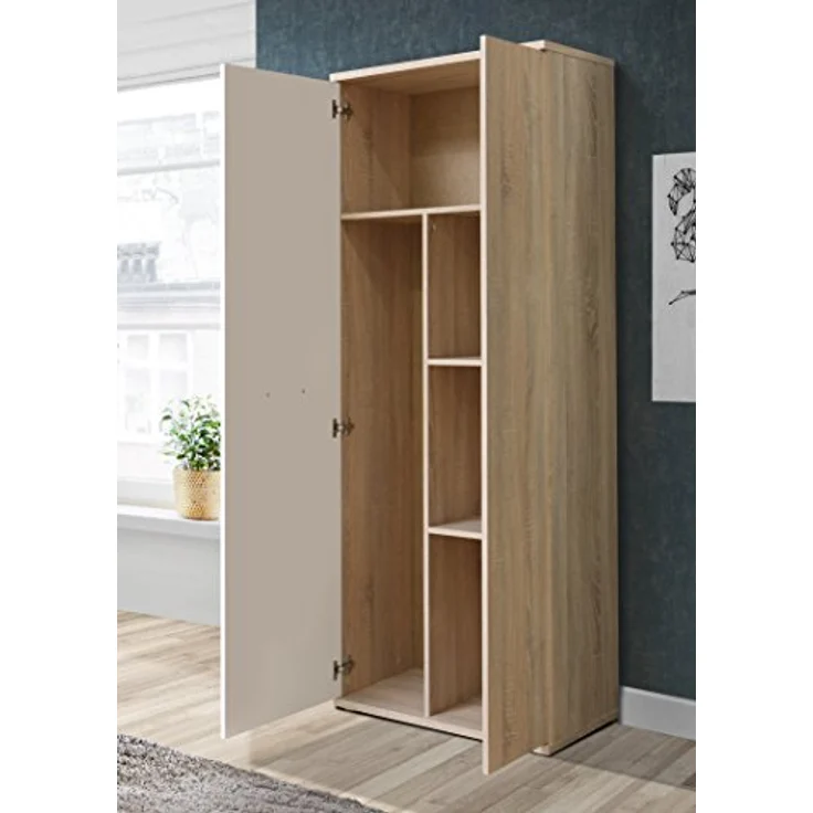 FORTE Net106 Mehrzweckschrank mit 2 Türen, Holzwerkstoff, Sonoma Eiche + Weiß, 68. 90x34. 79x179. 1 cm – Bild 7