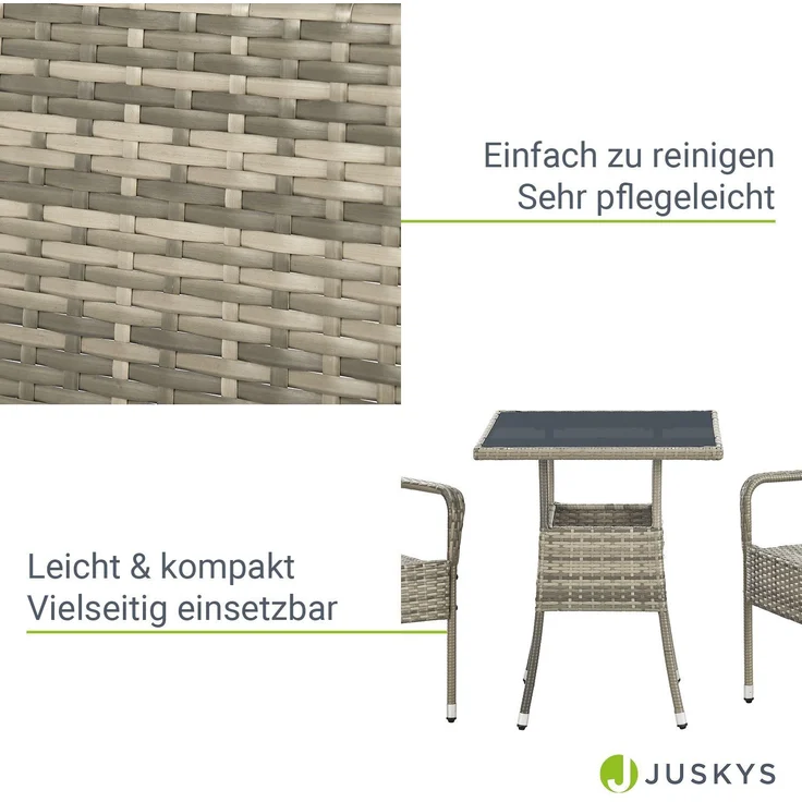 Juskys Polyrattan Gartentisch Yoro wetterfest - Balkontisch 60x60 cm eckig - Rattan Beistelltisch mit Glasplatte - kleiner Tisch für Balkon - Grau – Bild 4
