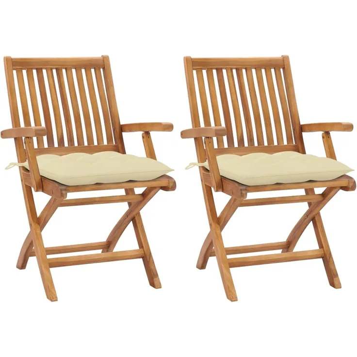 vidaXL Gartenstühle 2 Stk. mit Cremeweißen Kissen Massivholz Teak 3062423