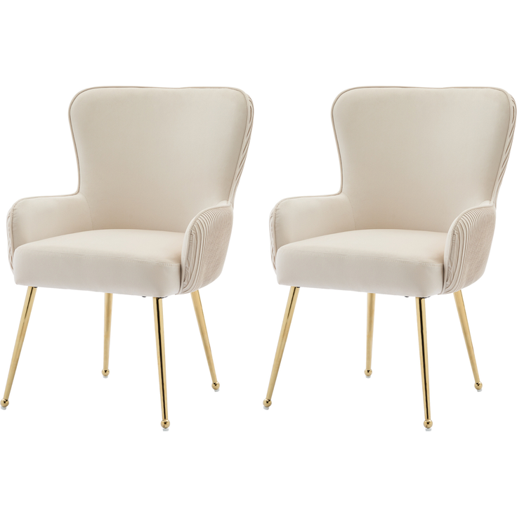Samt Beige Esszimmerstuhl 2er Set,ergonomischer Lendenstütze, 10 cm dicker Sitzpolsterung, höhenverstellbaren Gold Metallbeinen – Bild 7