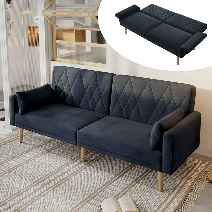 ZUBALIYA Schlafsofa 75x82 cm, mit Samtbezug, mit breiten Armlehnen, mit Schaumstoffpolsterung, ohne aufwendige Montage – Bild 1