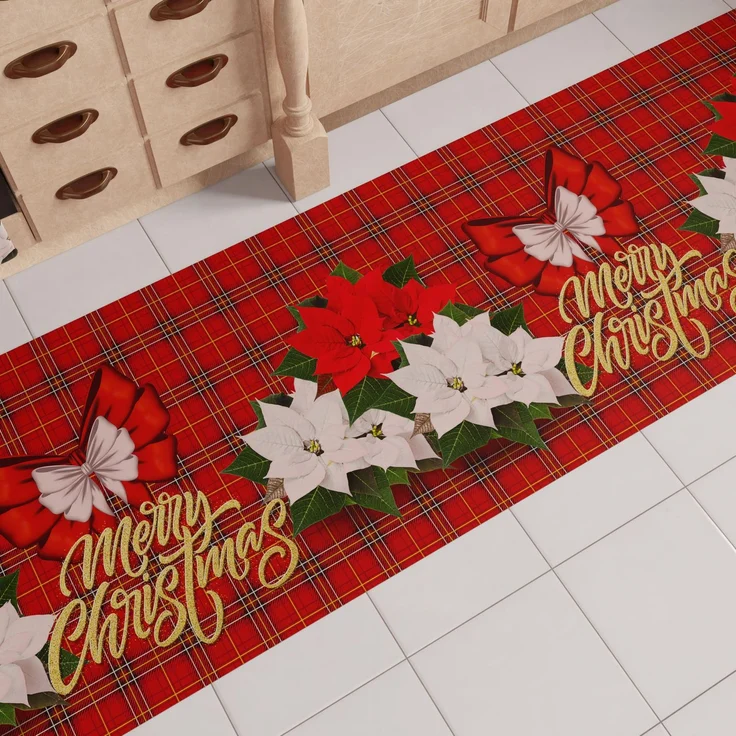 PETTI Artigiani Italiani - Weihnachts-Küchenläufer, Rutschfester und waschbarer Weihnachts-Küchenteppich, Weihnachtsteppich 52x100 cm Frohe Weihnachten, Made in Italy