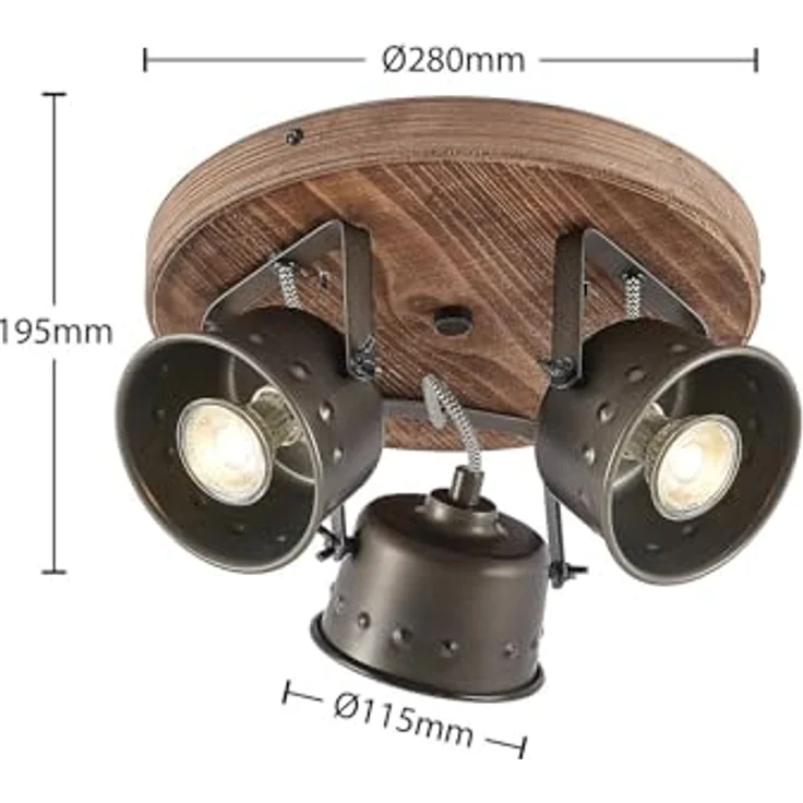 Lindby Rubinjo, 3-flammiger Deckenstrahler im Retro-Vintage-Stil aus Metall, GU10, antik – Bild 5