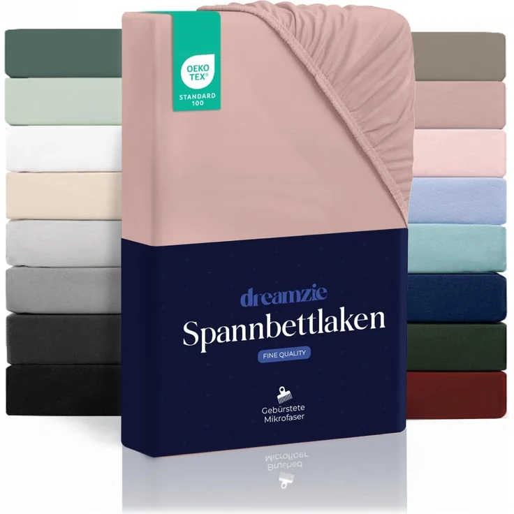 Dreamzie - Spannbettlaken 180x200 | Mikrofaser Weich - Für Dicke Matratzen - Oeko-Tex | Komfort, Atmungsaktivität, Pflegeleicht - Puderrosa – Bild 1