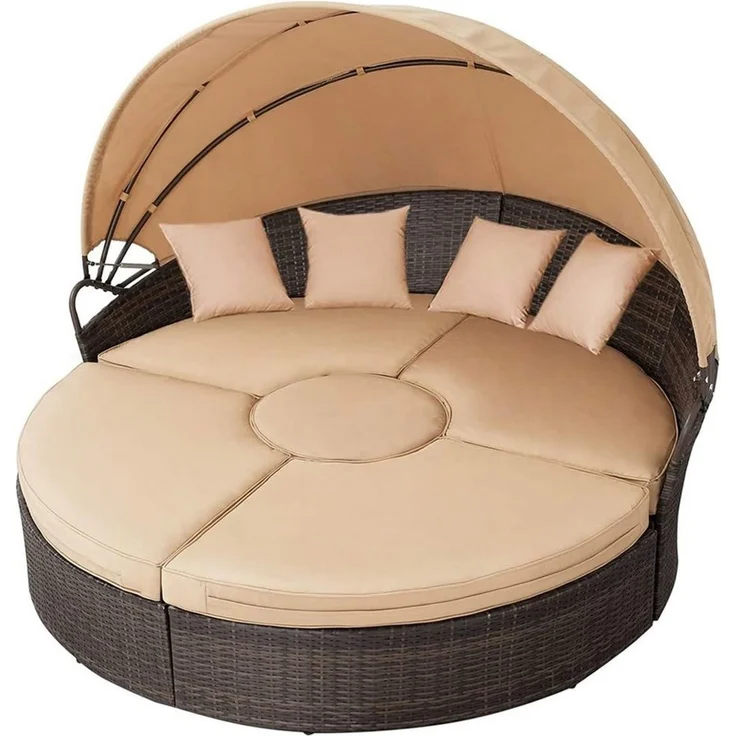 Feel2Home Sonneninsel Polyrattan Sonneninsel 180cm Gartenmuschel Sonnenliege versch. Farben, Stück, wasserabweisend – Bild 1