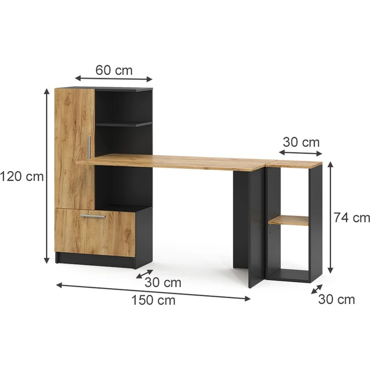 Schreibtisch Tomy Anthrazit/Goldkraft Eiche 150 x 59 cm 2er Set Vicco – Bild 2
