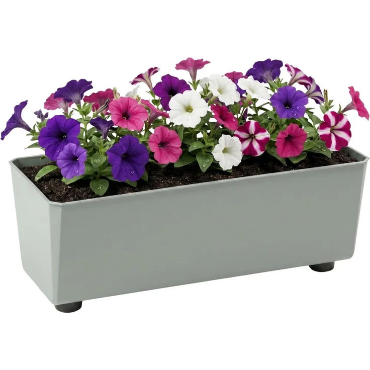 LAMELA Rechteckiger Pflanzkasten mit eleganten Füßen – Grüner Blumenkübel aus robustem Kunststoff 37x17 cm, 6L – Wetterfest & Pflegeleicht - für Innen & Außen, Graugrün