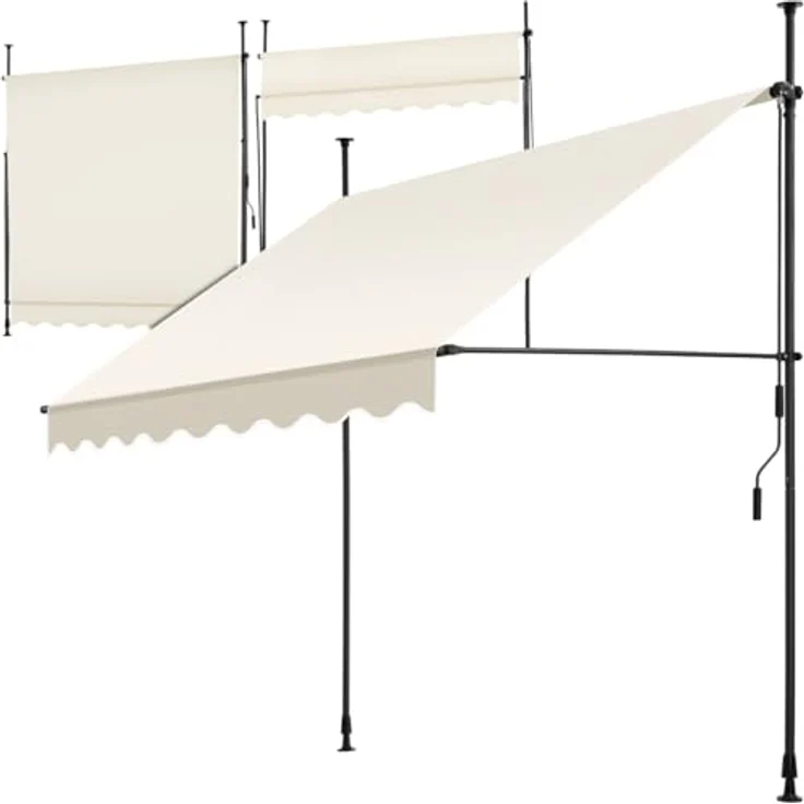 tectake® Klemmmarkise mit Handkurbel, Balkon Markise ohne Bohren, Markise höhenverstellbar, UV-beständig, wasserabweisend, Terrassenüberdachung, Sonnenschutz Terrasse & Balkon, Breite 200 cm - beige – Bild 2