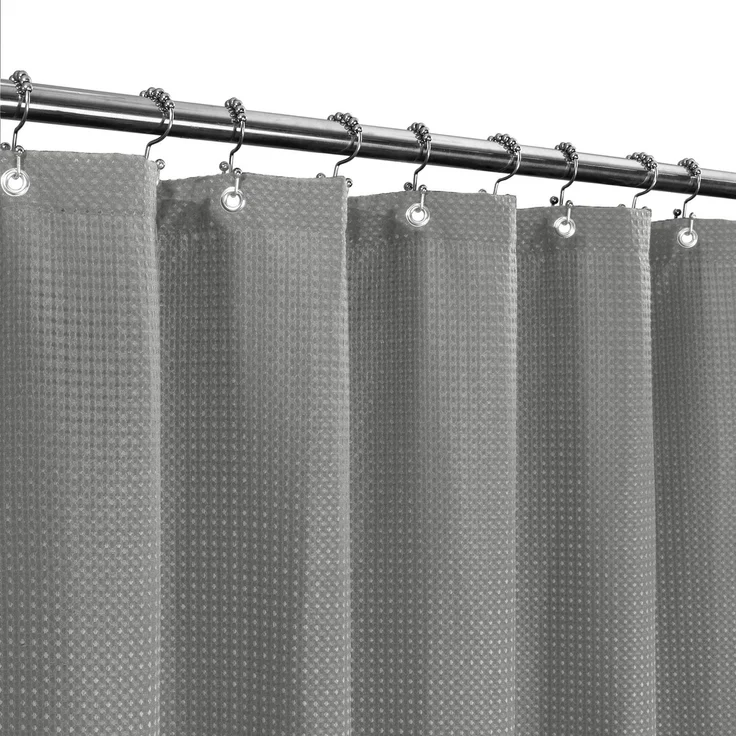 Duschvorhang für Duschkabinen, Stoff, Waffelgewebe, Hotel, Luxus, Spa, 230 g/m², strapazierfähig, wasserabweisend, maschinenwaschbar, Piqué-Muster, dekorativer Badezimmer-Vorhang, 121,9x182,9 cm