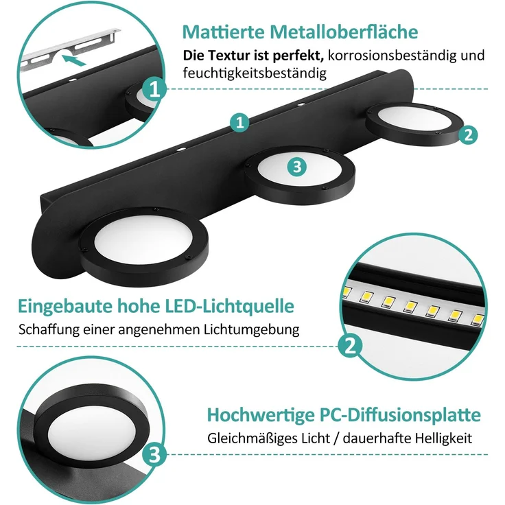 EMKE Wandleuchte mit 3 Quellen, 4000K neutrales Licht, schwarz mattiert – Bild 2