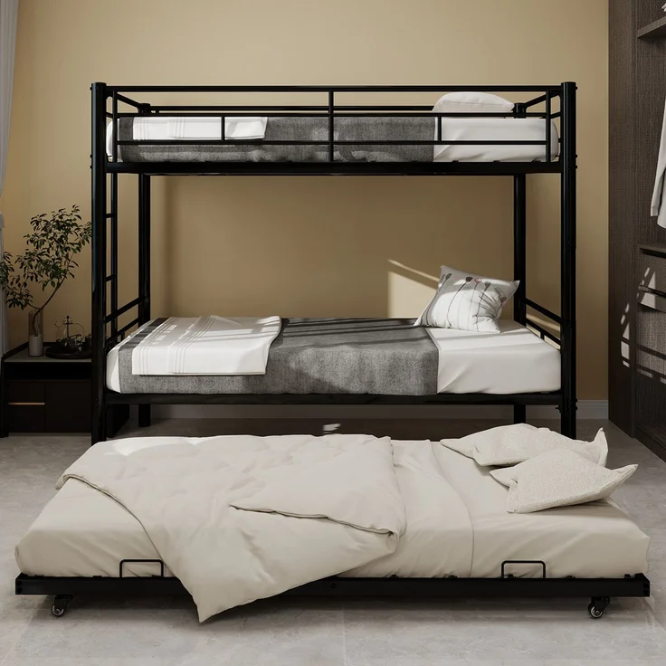 Etagenbett, Twin over Twin, hochbelastbar, stabiles Metall, geräuscharm, Sicherheitsgeländer, kein Boxspring erforderlich, Metall – Bild 1