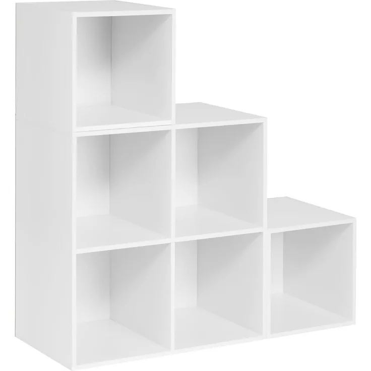 WOLTU weißes Regal für Buch Spielzeug, Bücherregal mit 6 Fächern, Schrank für Wohnzimmer Schlafzimmer, Raumteil aus Holzewerkstoff, Würfelregal Stufenregal 90 x 90 x 30 cm SK027ws